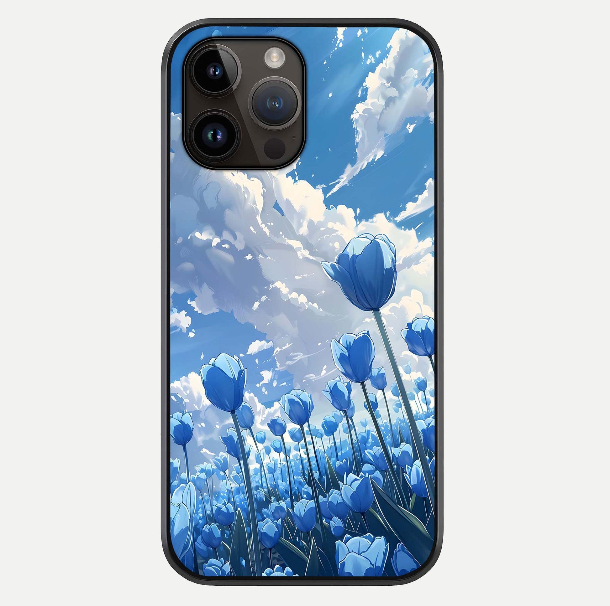 Blue Tulip Clouds Glass Case For iPhone 14 Pro Max by Custom World