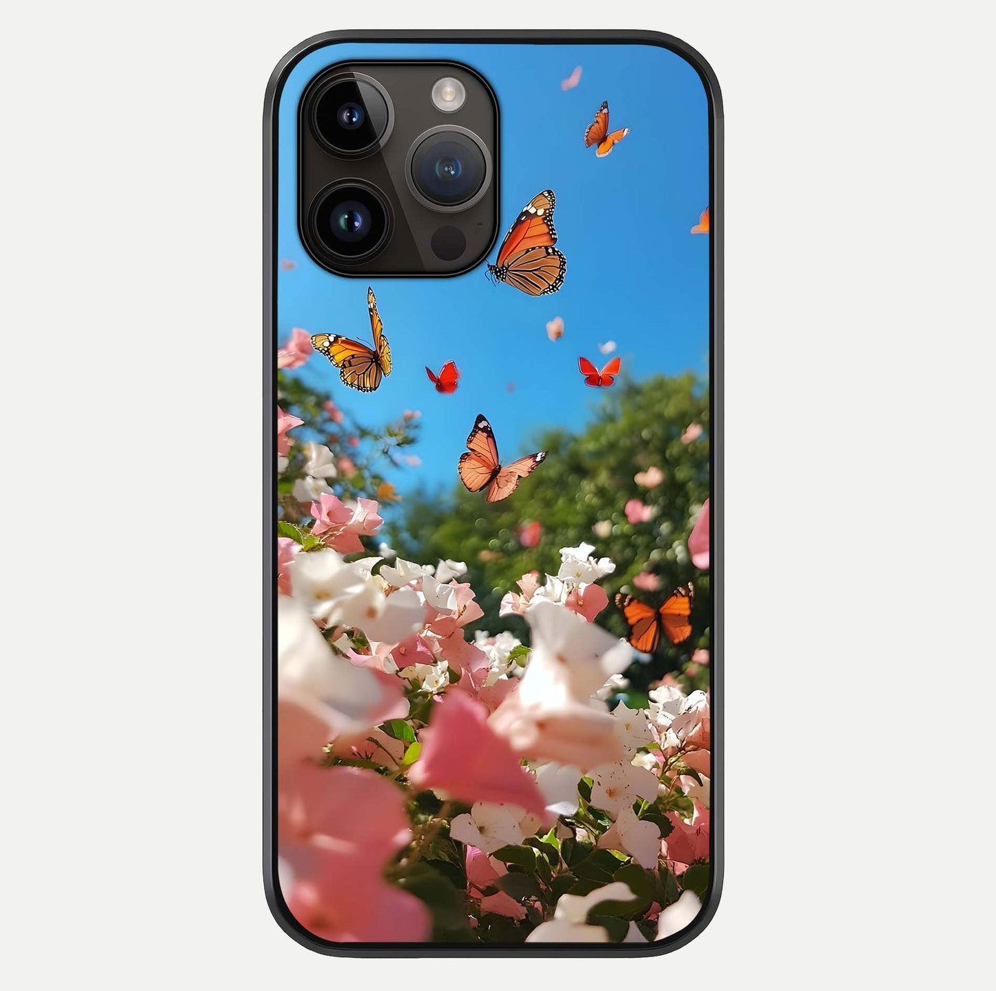 Butterflies In Bloom Sky Glass Case For iPhone 14 Pro Max by Custom World
