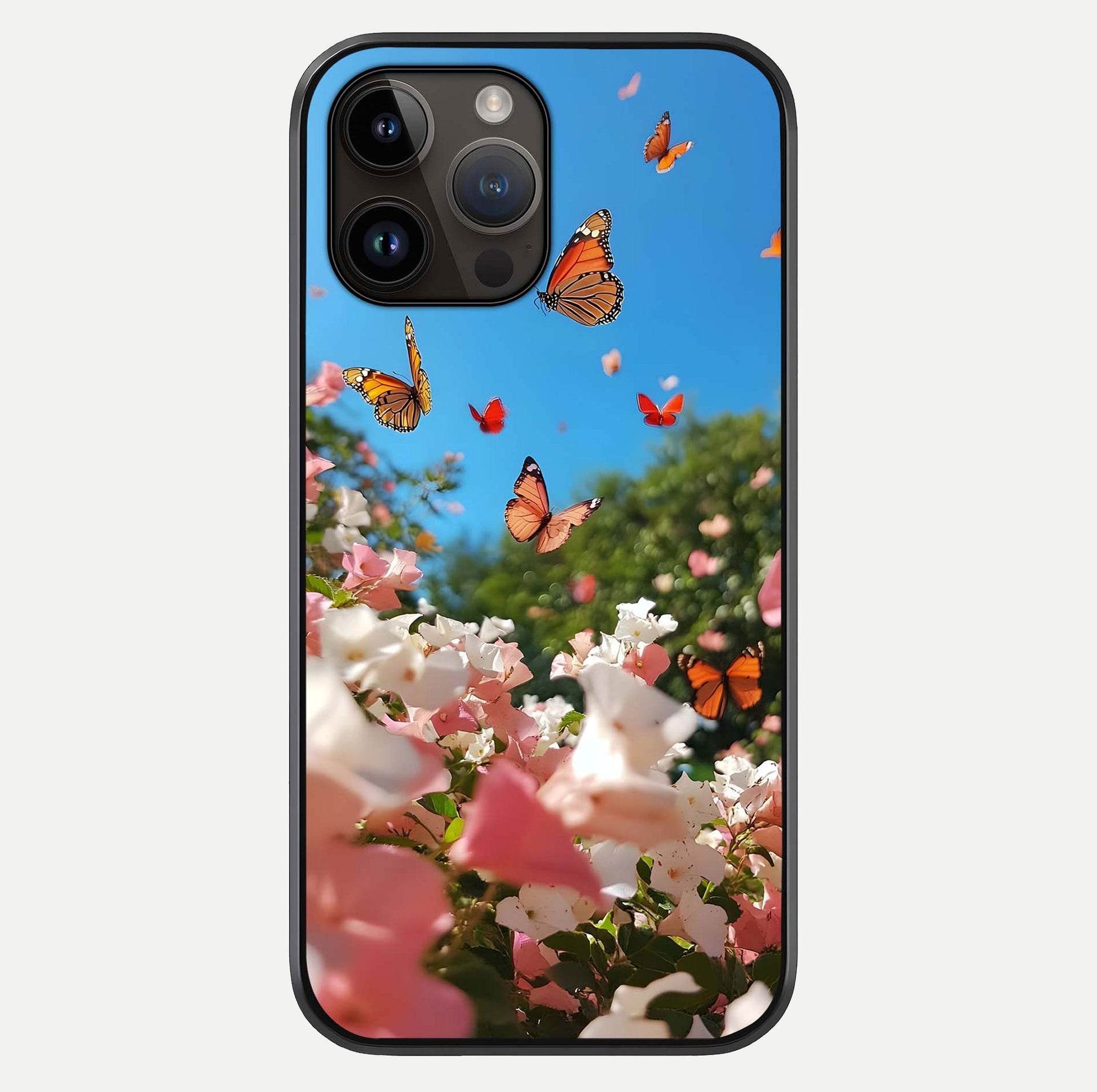 Butterflies In Bloom Sky Glass Case For iPhone 14 Pro Max by Custom World