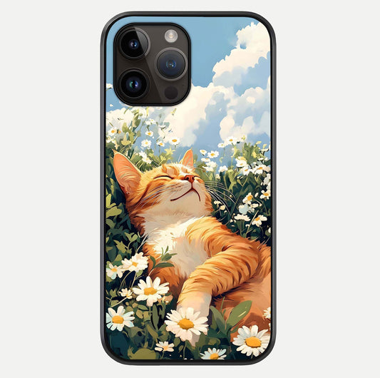Cat & Flowers View Glass Case For iPhone 14 Pro Max by Custom World