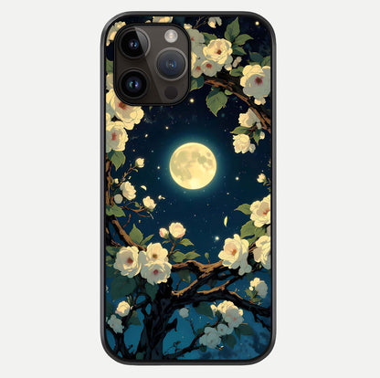 Celestial Moon & Flower Glass Case For iPhone 14 Pro Max by Custom World