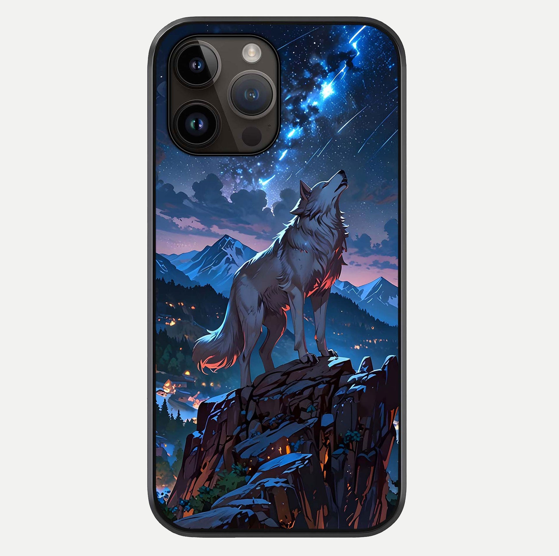 Celestial Wolf Howl Glass Case For iPhone 14 Pro Max by Custom World