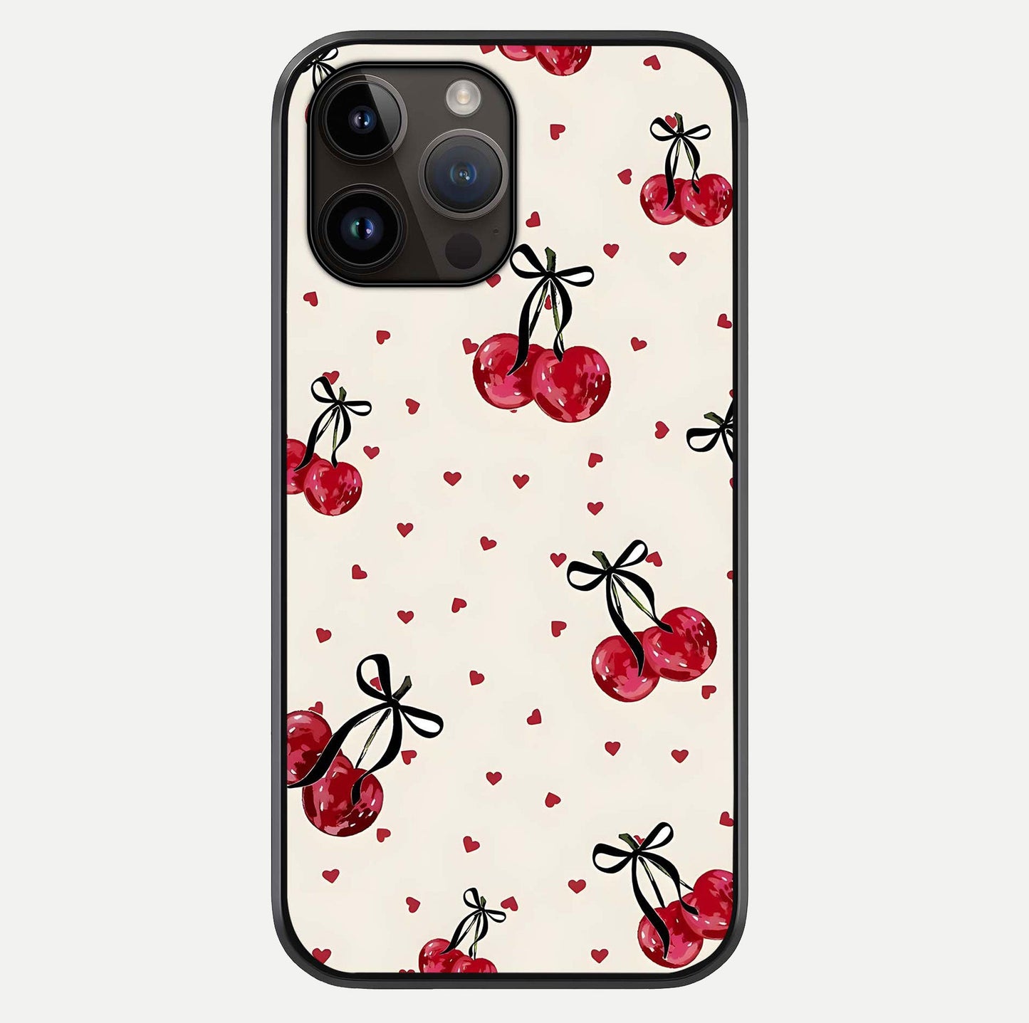 Cherry Heart Bow Glass Case For iPhone 14 Pro Max by Custom World