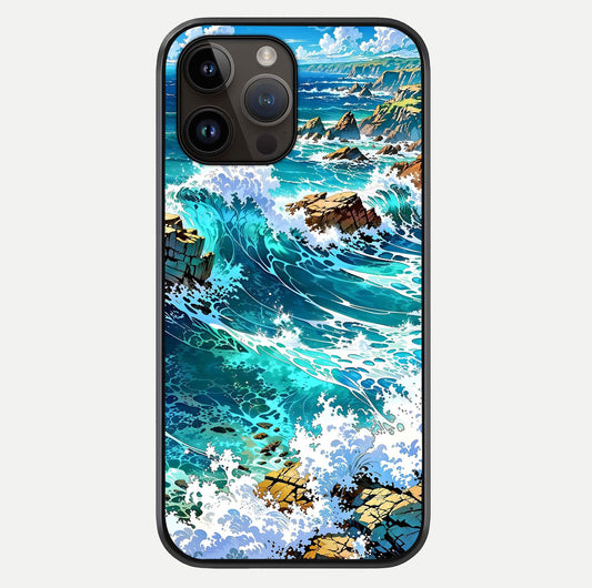 Coastal Blue Waves Glass Case For iPhone 14 Pro Max by Custom World