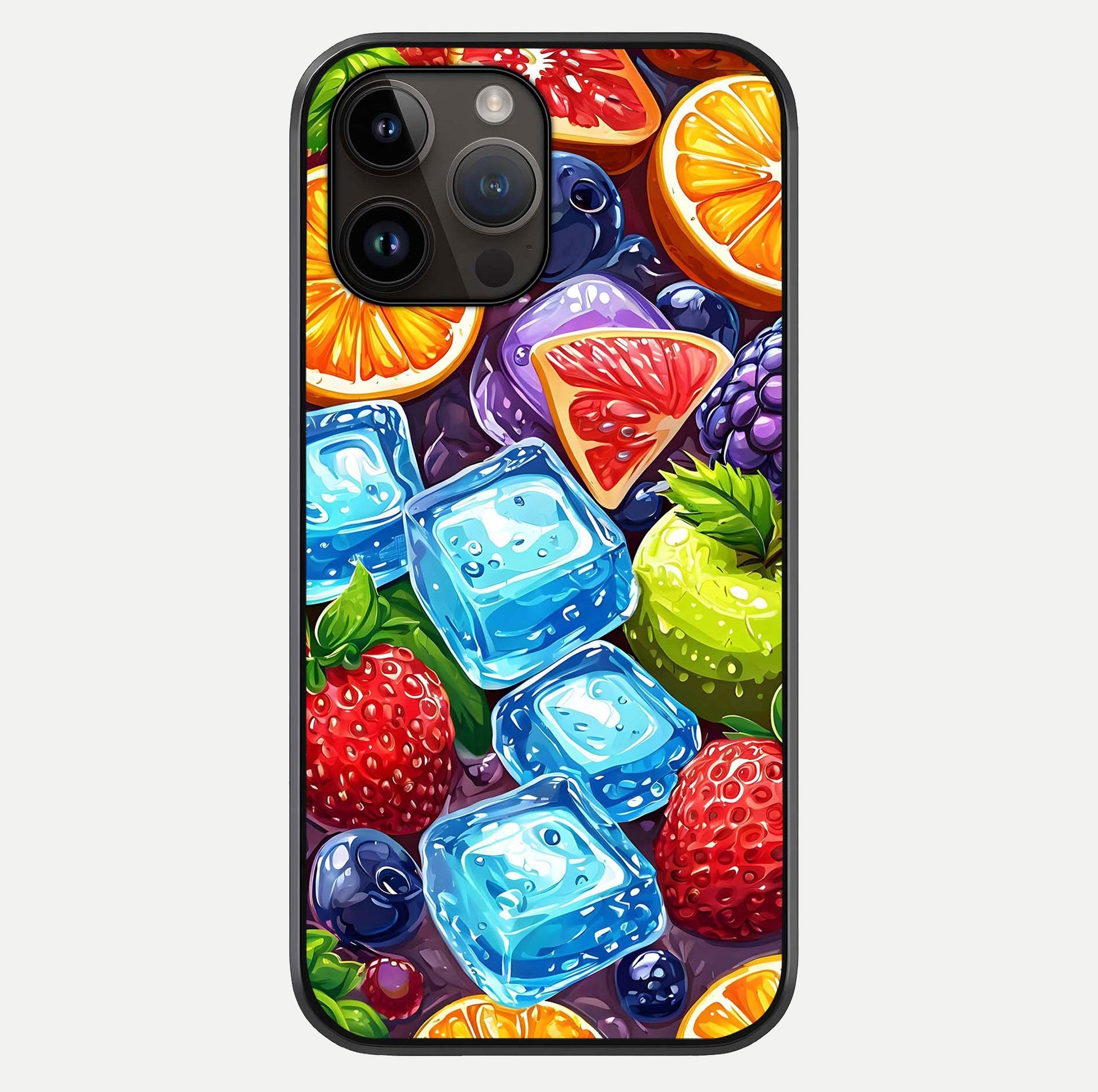 Colorful Fruits With Ice Glass Case For iPhone 14 Pro Max by Custom World