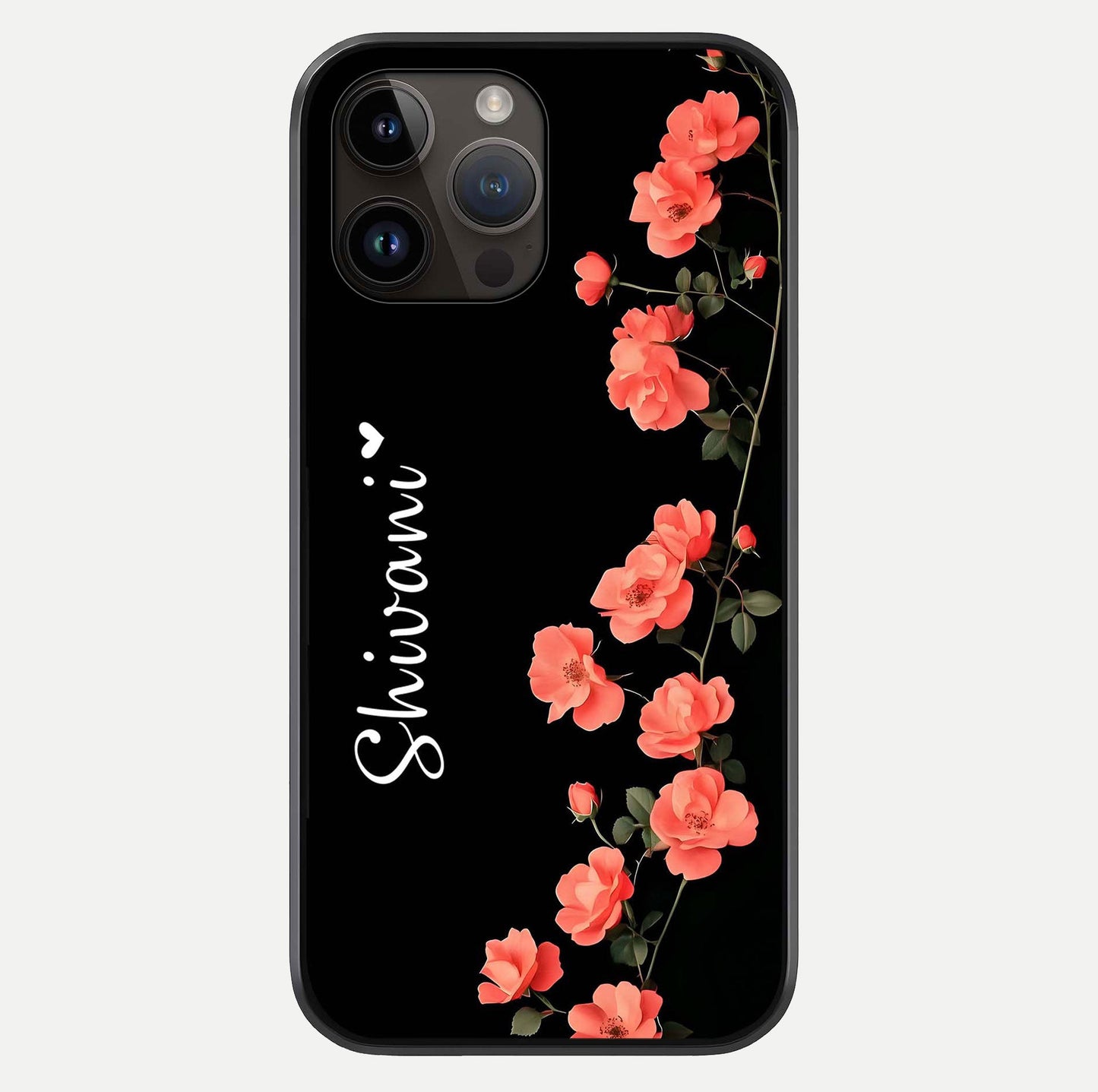 Crimson Bloom Grace Custom Name Glass Case For iPhone 14 Pro Max by Custom World