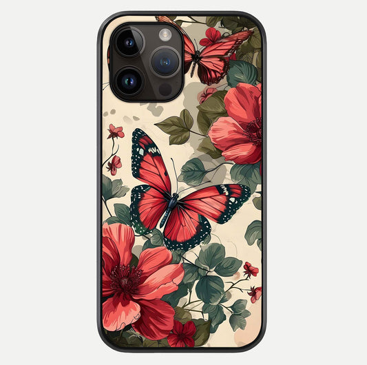Crimson Butterfly Garden Glass Case For iPhone 14 Pro Max by Custom World