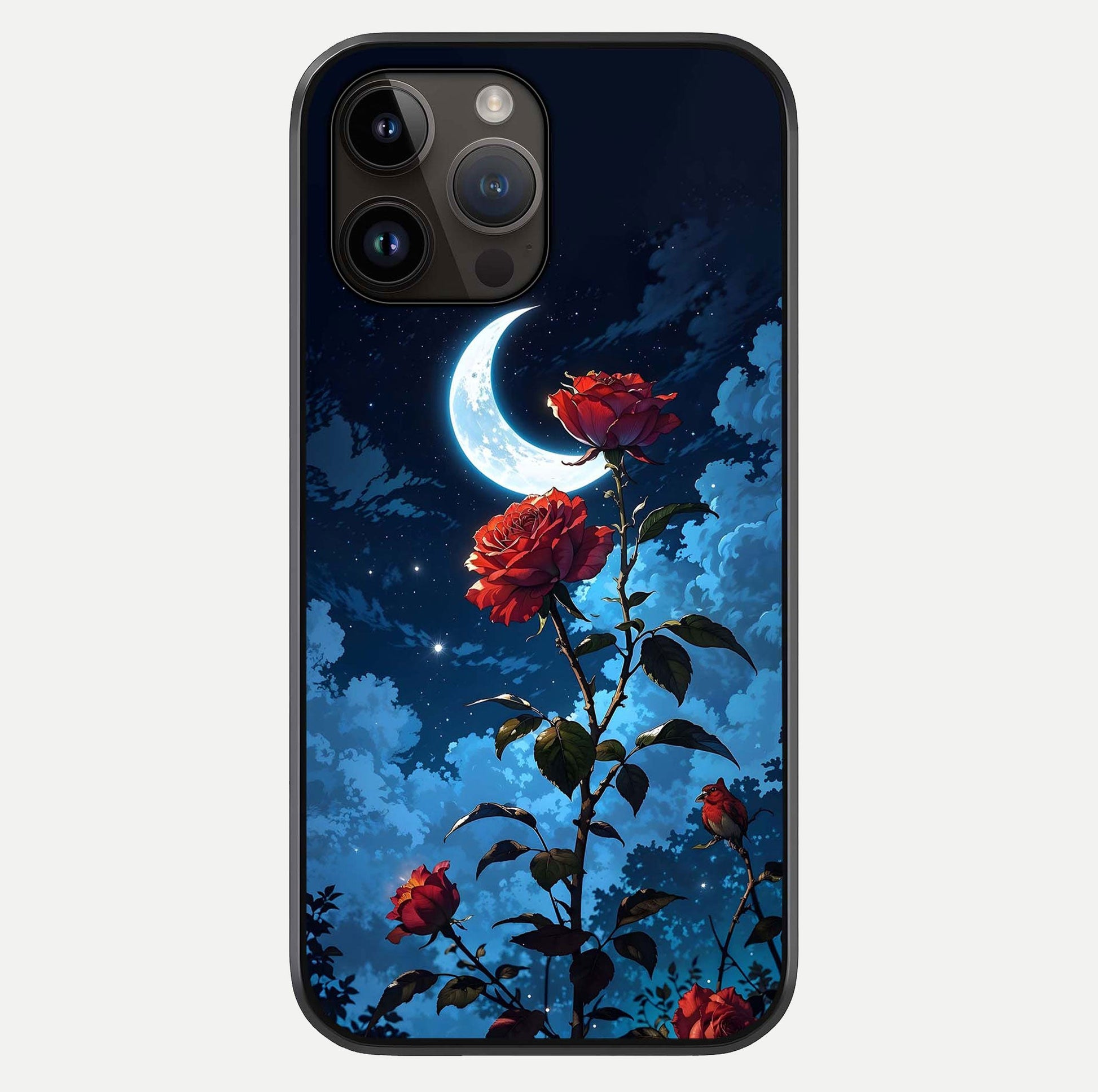 Crimson Rose Moon Glass Case For iPhone 14 Pro Max by Custom World
