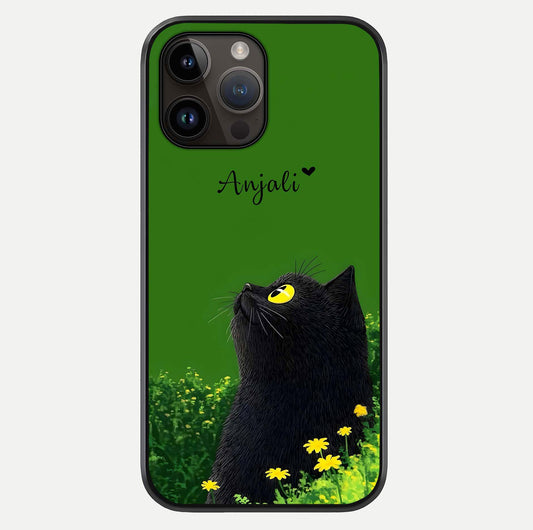 Emerald Cat Custom Name Glass Case For iPhone 14 Pro Max by Custom World