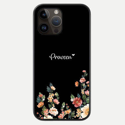 Floral Design Personalized Custom Name Glass Case For iPhone 14 Pro Max by Custom World