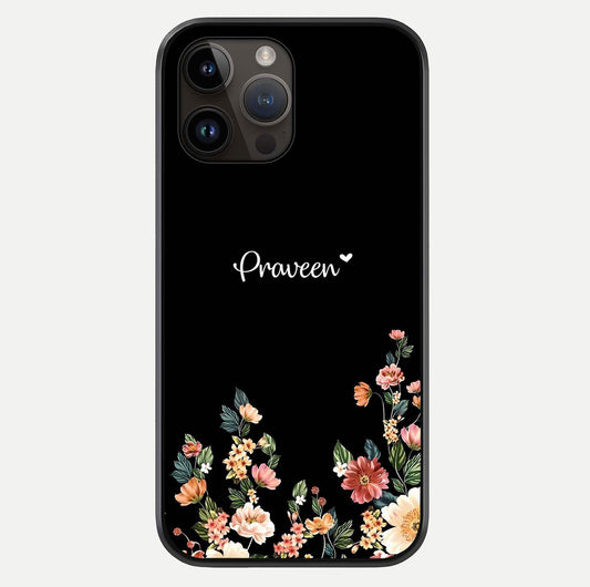 Floral Design Personalized Custom Name Glass Case For iPhone 14 Pro Max by Custom World