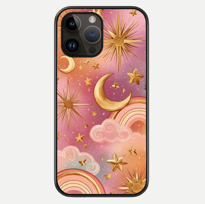 Golden Celestial Dreams Glass Case For iPhone 14 Pro Max by Custom World