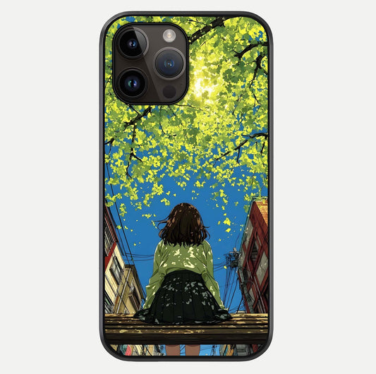 Golden Leaves Glow Glass Case For iPhone 14 Pro Max by Custom World