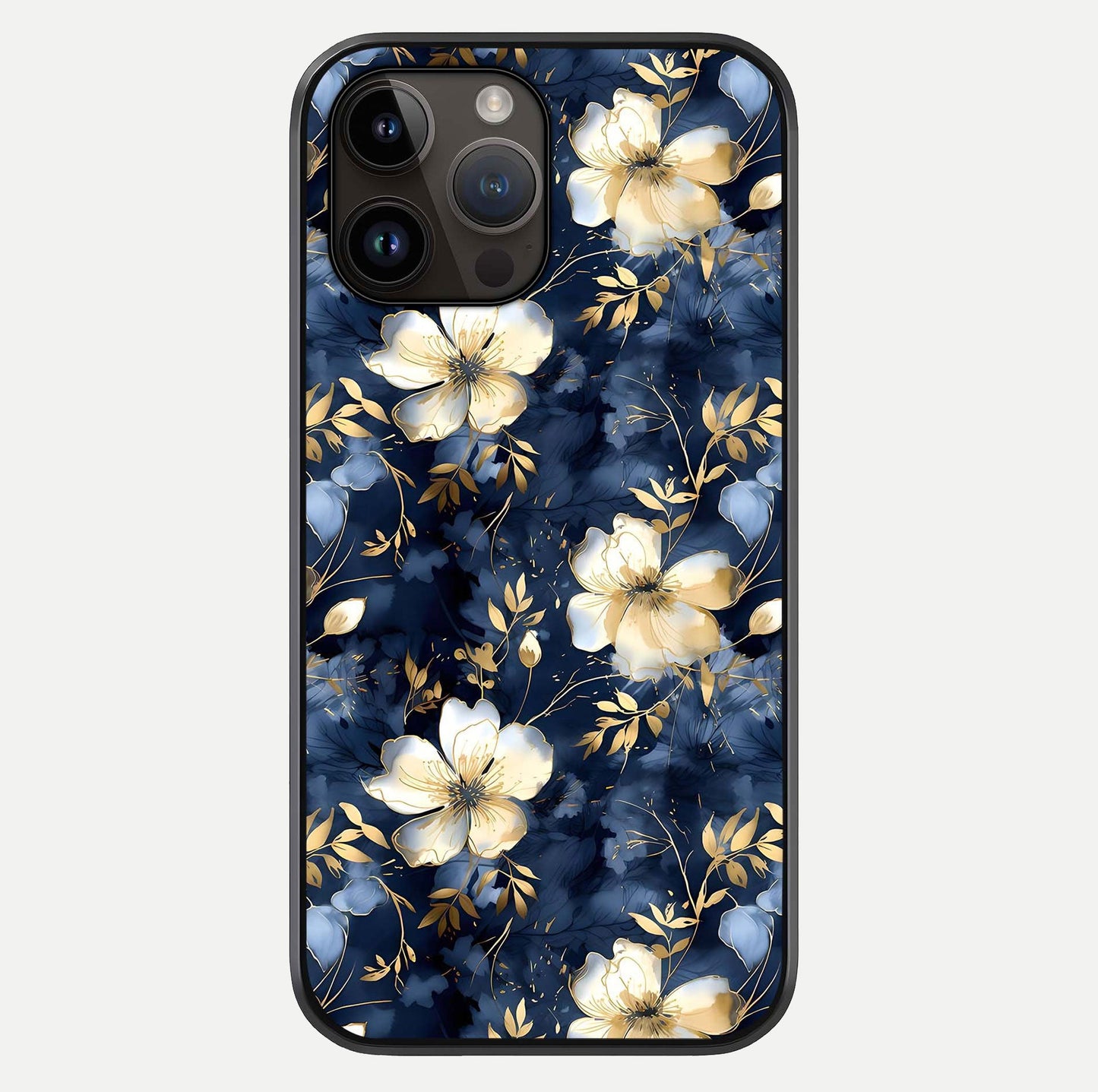 Golden Midnight Bloom Glass Case For iPhone 14 Pro Max by Custom World