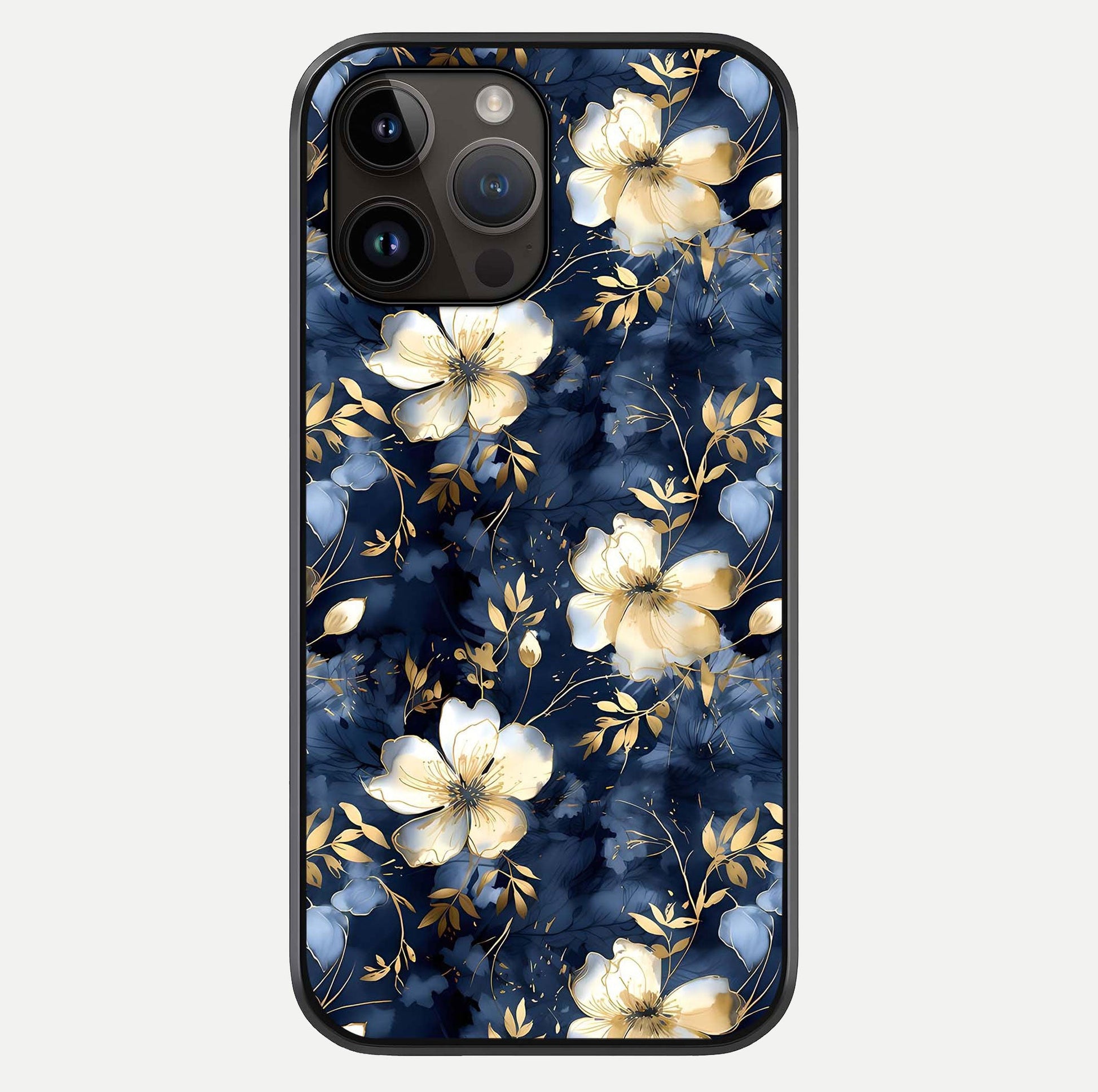 Golden Midnight Bloom Glass Case For iPhone 14 Pro Max by Custom World