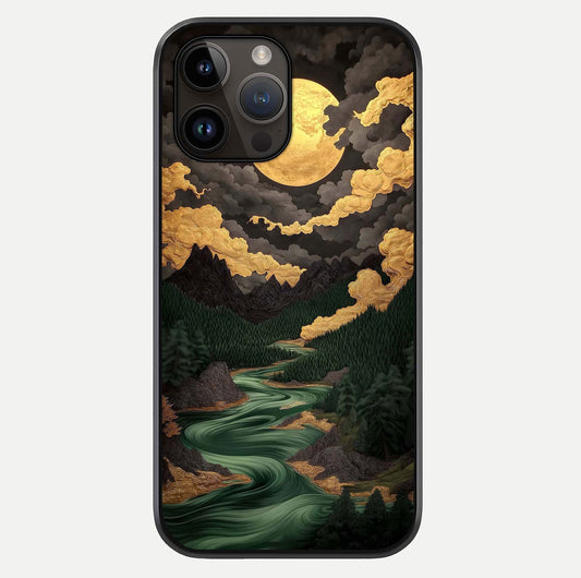 Golden River Moon Glass Case For iPhone 14 Pro Max by Custom World