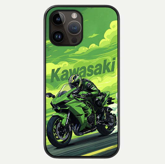 Green Kawasaki Glass Case For iPhone 14 Pro Max
