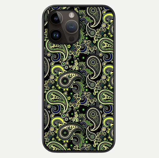 Green Mandala Pattern Glass Case For iPhone 14 Pro Max