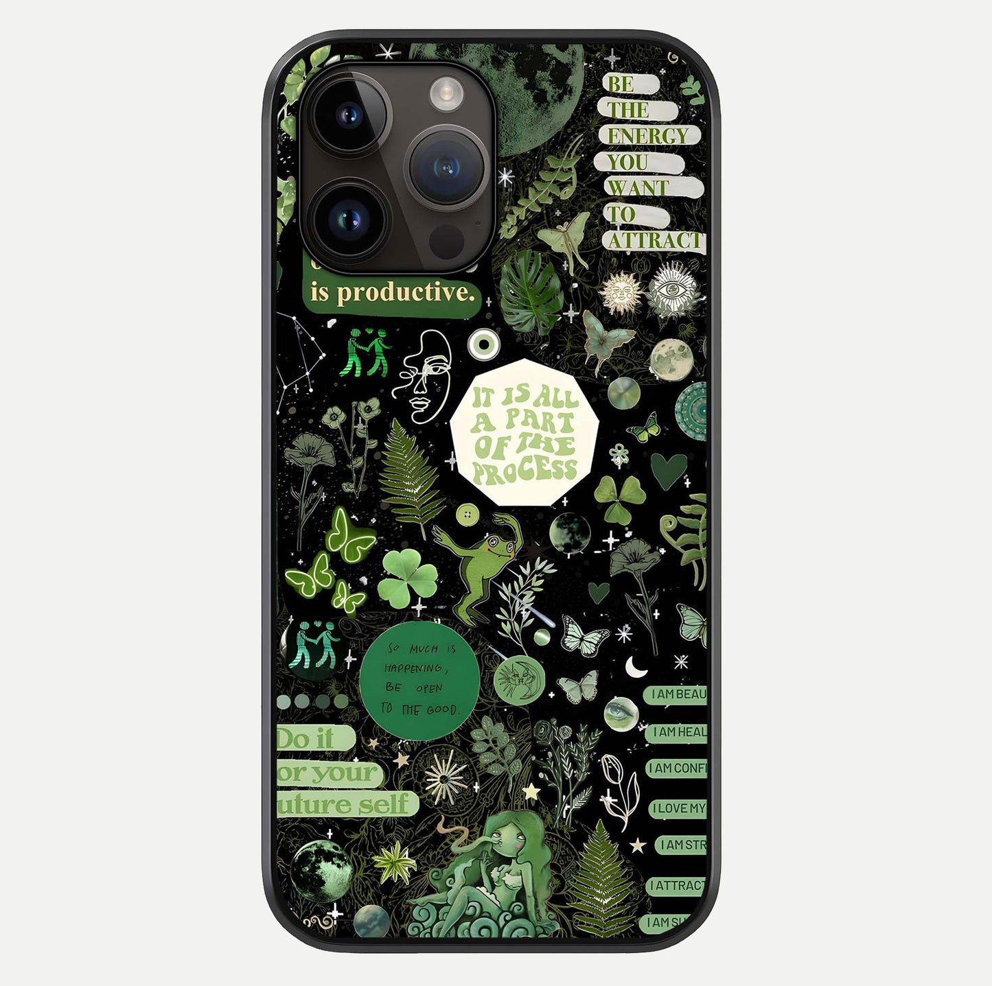 Green Moon Energy Glass Case For iPhone 14 Pro Max