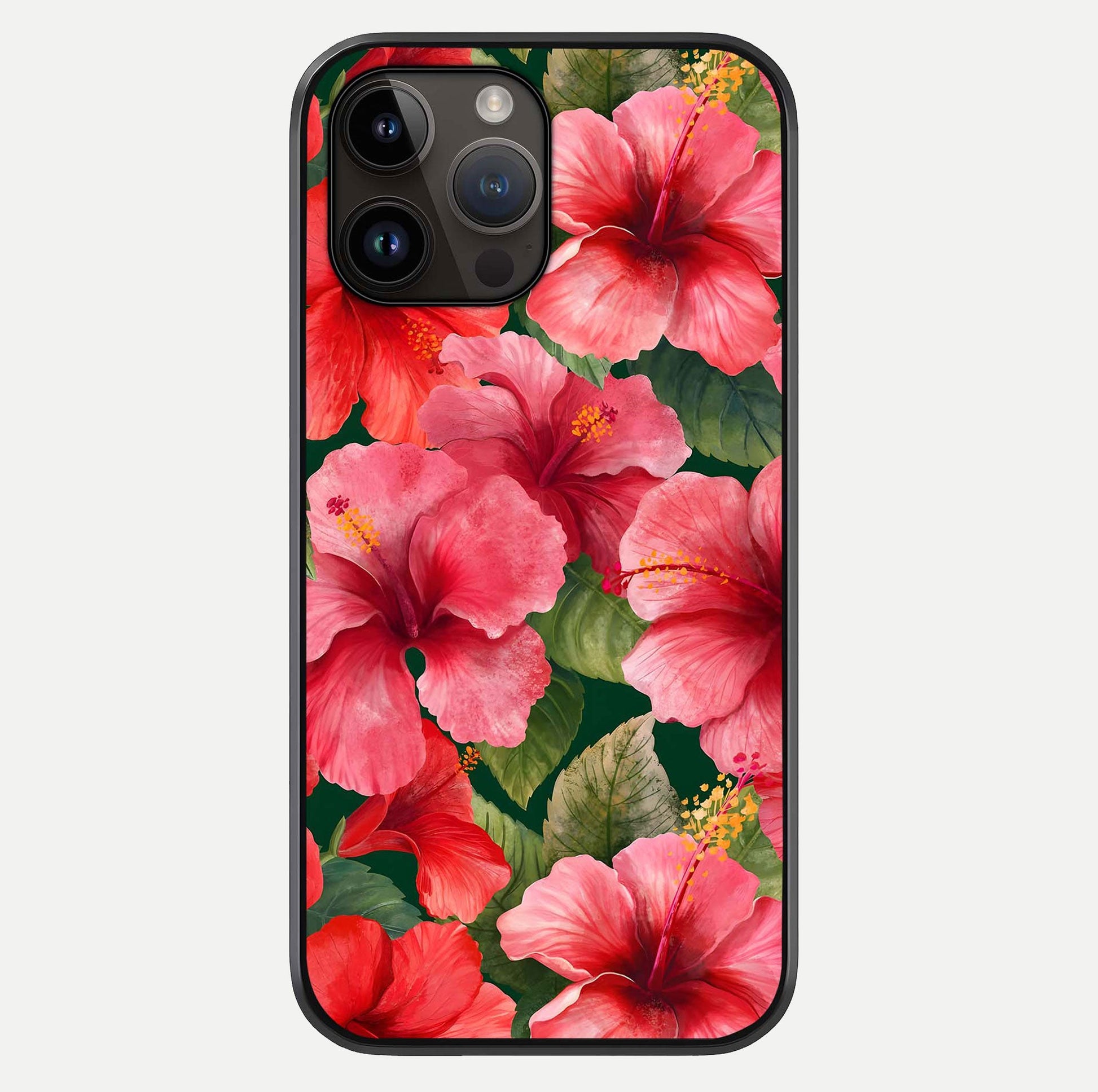 Hibiscus Pattern Glass Case For iPhone 14 Pro Max by Custom World