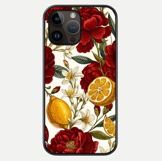 Lemon Rose Charm Glass Case For iPhone 14 Pro Max by Custom World