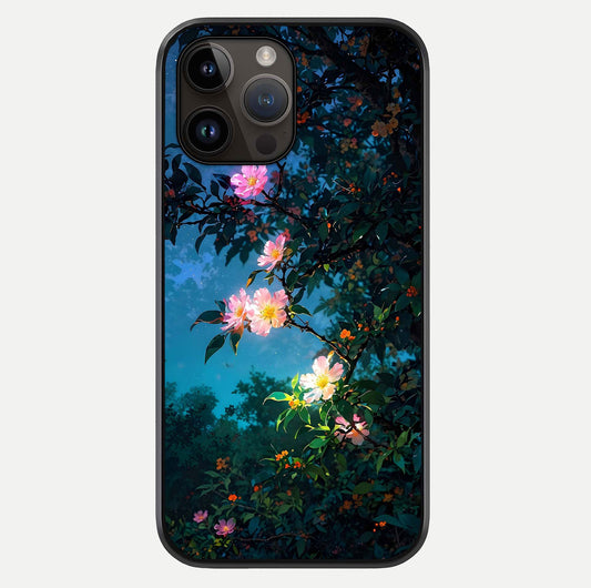 Midnight Bloom Glow Glass Case For iPhone 14 Pro Max by Custom World