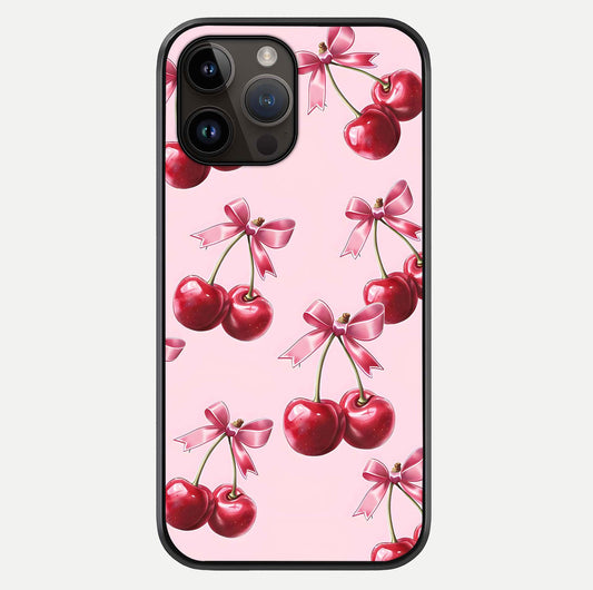 Red Cherries Pattern Glass Case For iPhone 14 Pro Max by Custom World