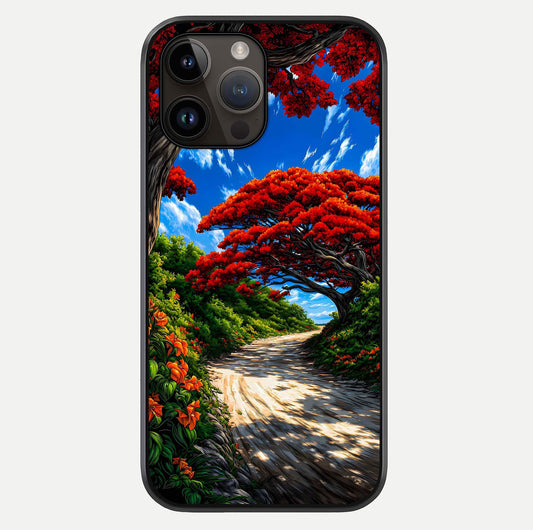 Red Trees Pathway Glass Case For iPhone 14 Pro Max by Custom World
