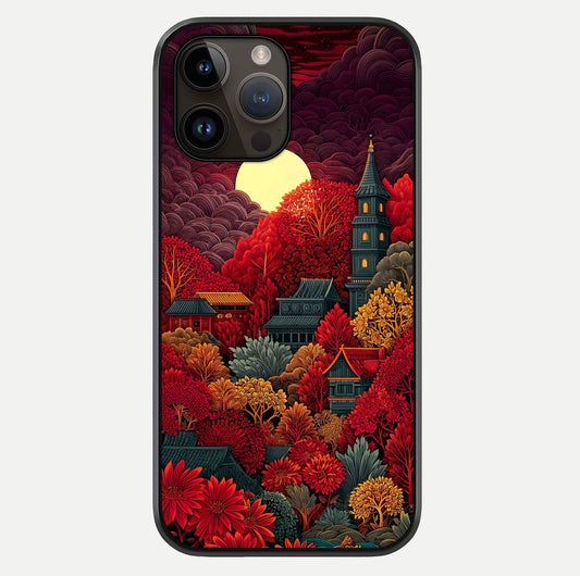 Scarlet Autumn Temple Glass Case For iPhone 14 Pro Max by Custom World