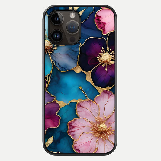 Sparkle Floral Glass Case For iPhone 14 Pro Max by Custom World