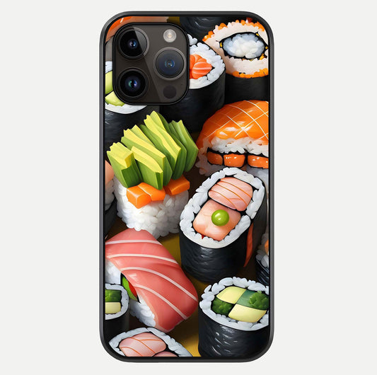 Sushi Food Pattern Glass Case For iPhone 14 Pro Max by Custom World