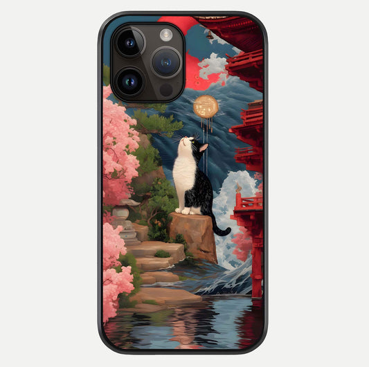 Temple Cat Scenery Glass Case For iPhone 14 Pro Max by Custom World