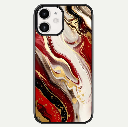 Red & White Marble Glass Case For iPhone 12