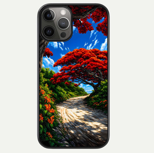 Red Trees Pathway Glass Case For iPhone 12 Pro Max