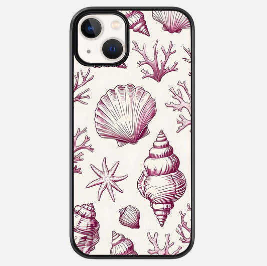 Pink Shells Outline Glass Case For iPhone 13