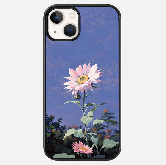 Pink Sunflower Glow Glass Case For iPhone 13