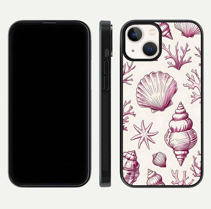 Pink Shells Outline Glass Case For iPhone 13