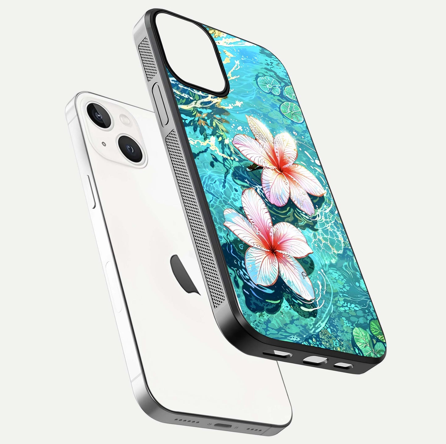 Pink Flowers in Water Glass Case For iPhone 13