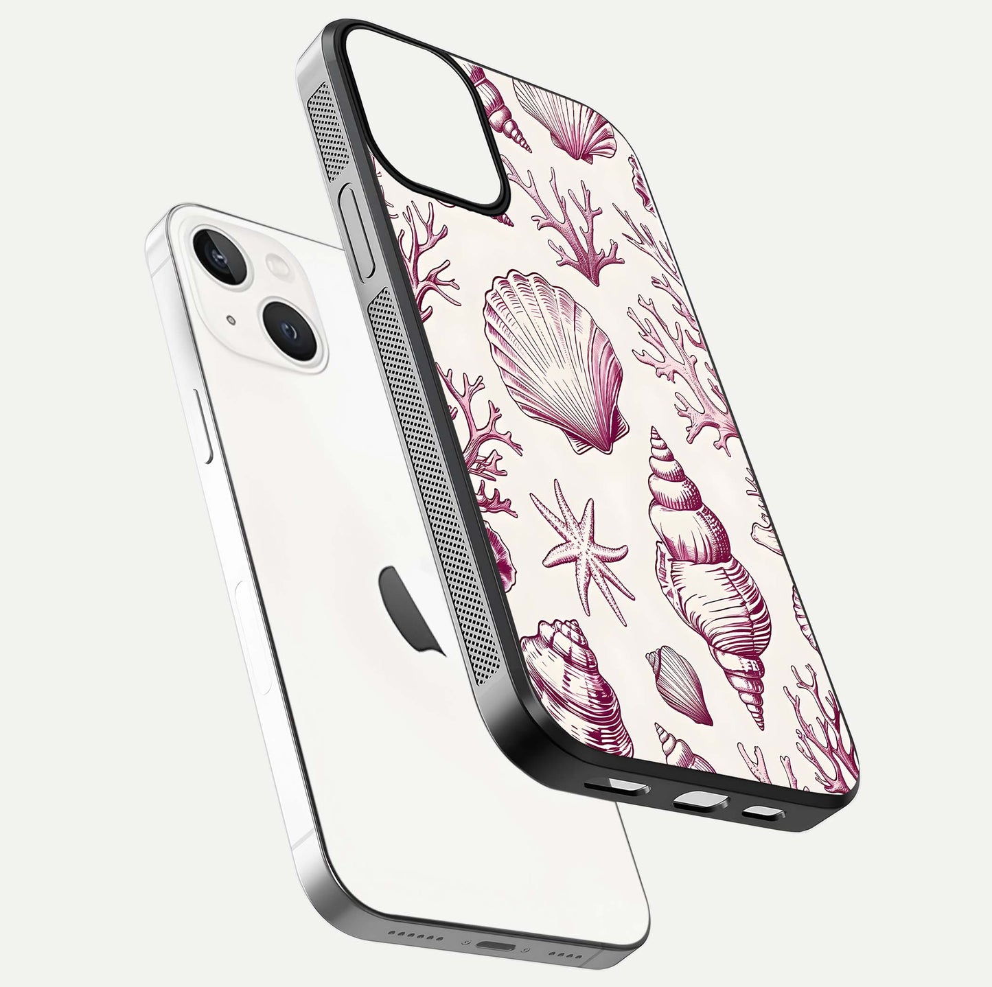 Pink Shells Outline Glass Case For iPhone 13