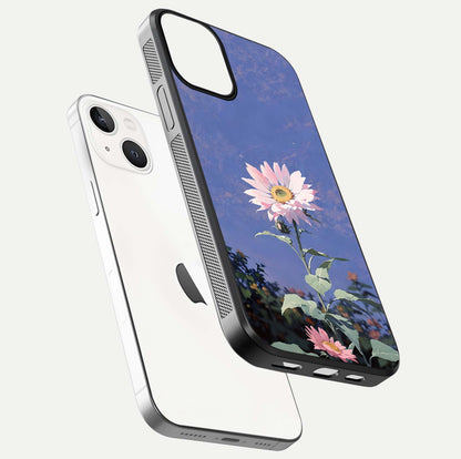 Pink Sunflower Glow Glass Case For iPhone 13