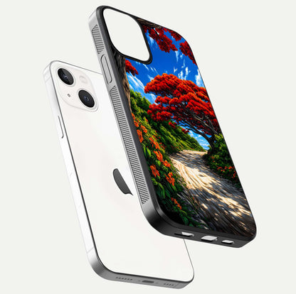 Red Trees Pathway Glass Case For iPhone 13
