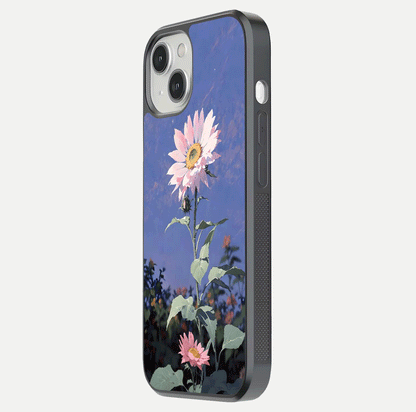 Pink Sunflower Glow Glass Case For iPhone 13