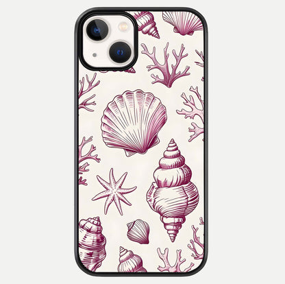 Pink Shells Outline Glass Case For iPhone 13 Mini