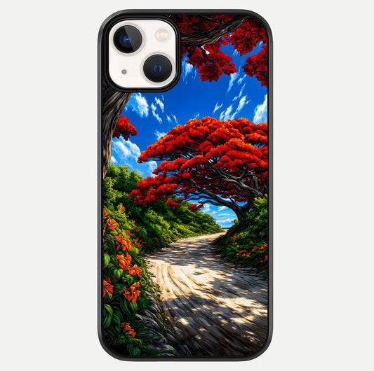Red Trees Pathway Glass Case For iPhone 13 Mini