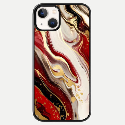 Red & White Marble Glass Case For iPhone 13 Mini