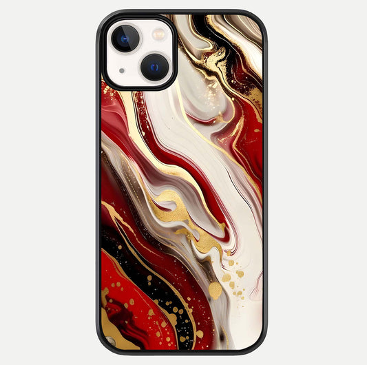 Red & White Marble Glass Case For iPhone 13 Mini