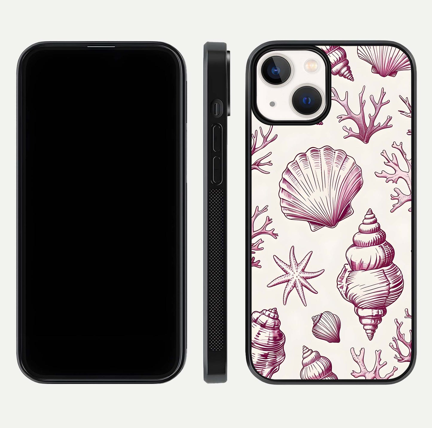 Pink Shells Outline Glass Case For iPhone 13 Mini