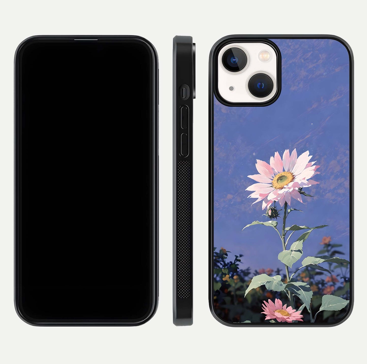 Pink Sunflower Glow Glass Case For iPhone 13 Mini