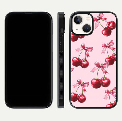 Red Cherries Pattern Glass Case For iPhone 13 Mini