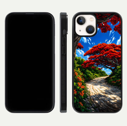 Red Trees Pathway Glass Case For iPhone 13 Mini